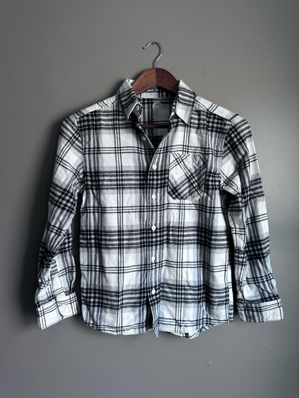 Youth Boys Long Sleeve Button-Down Flannel Shirt Size 10/12 White, Black & Gray